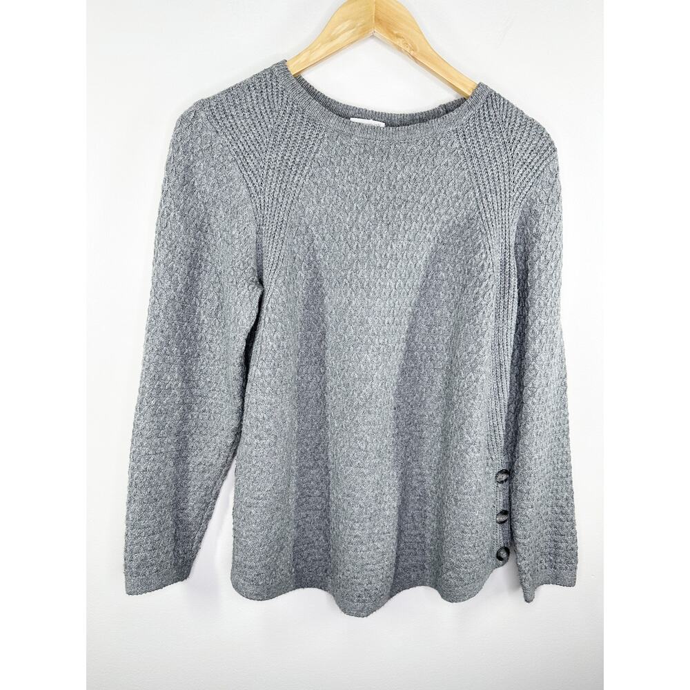 J. Jill Grey‎ Knit Long Sleeve Side Button Sweater Women's Size Small Tall ST